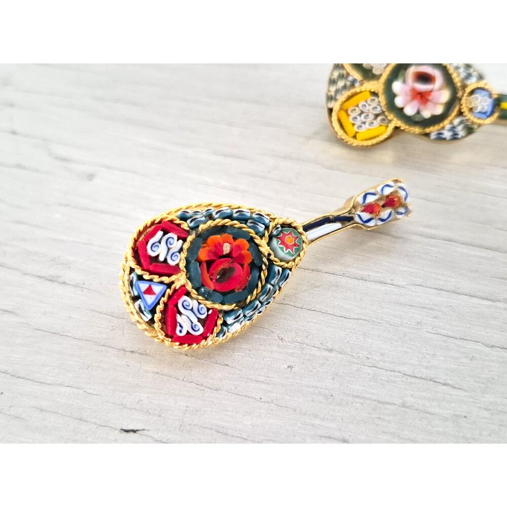 Vintage Italian Mosaic Tile Guitar Pin Brooch Lot of 3 - Picture 3 of 6